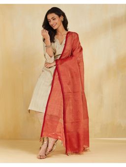 Fabindia - Red Silk Blend Hand Woven Dupatta