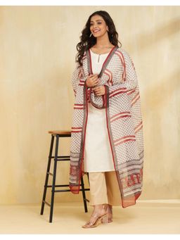 Fabindia - White Cotton Silk Bagh Floral Printed Dupatta