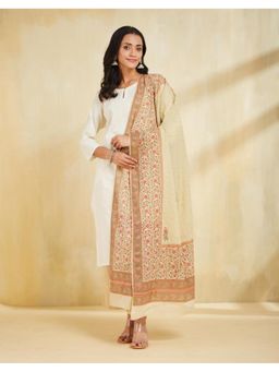 Fabindia - Beige Cotton Floral Printed Dupatta