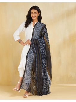 Fabindia - Indigo Cotton Silk Blend Batik Abstract Printed Dupatta