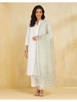 Fabindia - Green Cotton Silk Hand Block Floral Printed Dupatta