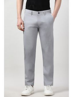 Peter England - Men Grey Solid Slim Fit Casual Trousers