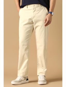 Peter England - Men Beige Solid Relaxed Fit Casual Trouser