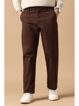Peter England - Men Brown Solid Relaxed Fit Casual Trouser