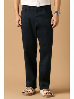 Peter England - Men Navy Blue Solid Relaxed Fit Casual Trousers