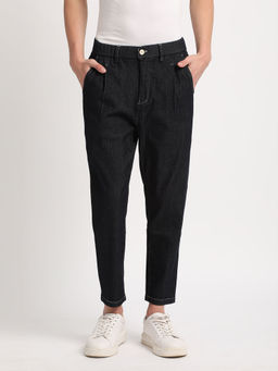 The Bear House - Men Black Self Design Relaxed Fit Denim Trouser