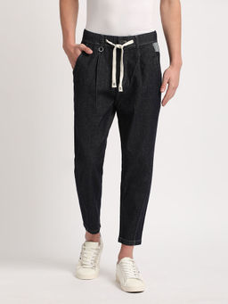 The Bear House - Men Black Solid Cropped Fit Denim Trouser