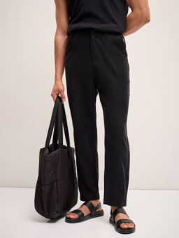 The Bear House - Men's Black Striped Regular Fit Casual Trouser