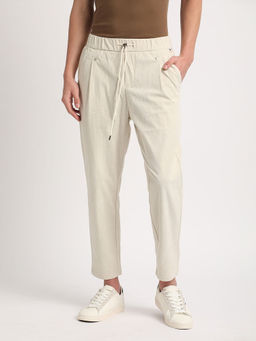 The Bear House - Men Cream Stripes Relaxed Fit Corduroy Trouser