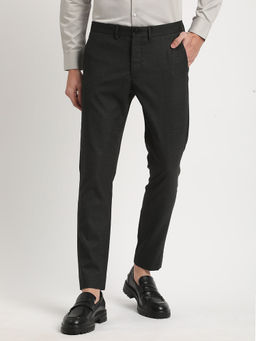 The Bear House - Men Black Solid Slim Fit Formal Trouser