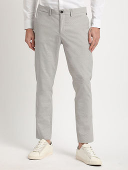 The Bear House - Men Grey Self Design Slim Fit Formal Trouser