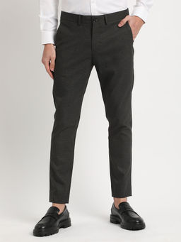 The Bear House - Men Grey Solid Slim Fit Formal Trouser