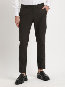 The Bear House - Men Brown Solid Slim Fit Formal Trouser