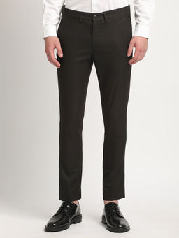 The Bear House - Men Black Solid Slim Fit Polyester Blend Formal Trouser