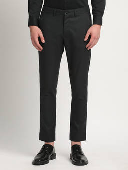The Bear House - Men Charcoal Solid Slim Fit Polyester Blend Formal Trouser