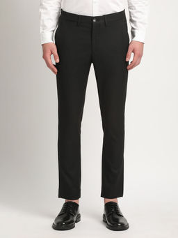 The Bear House - Men Grey Solid Slim Fit Polyester Blend Formal Trouser