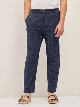 The Bear House - Men's Blue Striped Slim Fit Casual Trouser