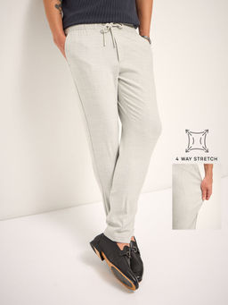 The Bear House - Men's Grey Solid 4 Way Stretch Slim Fit Trouser
