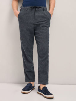 The Bear House - Men's Grey Cotton Tapered Fit Casual Trouser