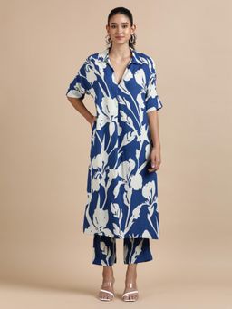Black & Blah Blah - Blue Relaxed Fit Printed Kurta and Pant (Set of 2)