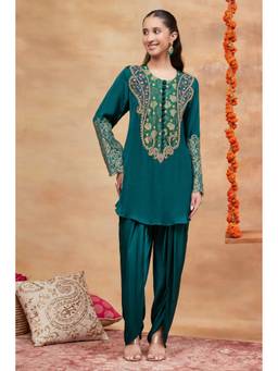 Dareiss - Green Rewa Hara Hand Embroidered Banarasi Kurta with Dhoti