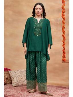 Dareiss - Green Kedar Harit Hand Embroidered Banarasi Kurta with Salwar