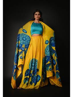 ISADAA BY ROTNA DUTT - Yellow Digital Printed Lehenga and Blouse with Dupatta