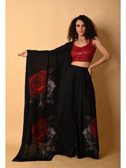 ISADAA BY ROTNA DUTT - Black Digital Printed Lehenga and Blouse with Dupatta