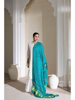 VASTRA RAAG - Rama Green Pure Modal Silk Bandhani Zari Lagdi Patta Dani Dupatta