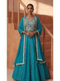 Basanti Kapde aur Koffee - Teal Emerald Rogue Embroidered Lehenga with Choli and Dupatta