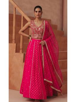 Basanti Kapde aur Koffee - Pink Rani Elise Embroidered Lehenga with Choli and Dupatta