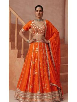 Basanti Kapde aur Koffee - Orange Marigold Eclat Embroidered Lehenga with Choli and Dupatta