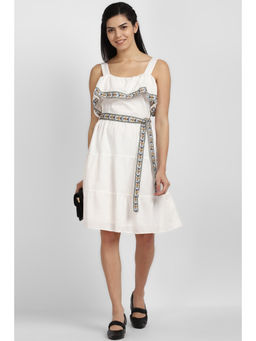 Allen Solly - Women White Embroidered Casual Dress with Belt (Set of 2)