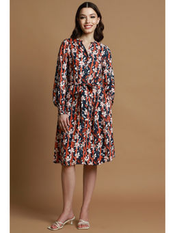 Allen Solly - Women Multi-Color Floral Print Casual Dress with Belt (Set of 2)