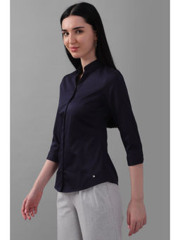 Allen Solly - Women Navy Blue Solid 3/4th Sleeves Shirt