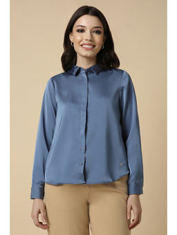 Allen Solly - Women Navy Blue Solid Long Sleeves Shirt