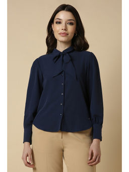 Allen Solly - Women Navy Blue Textured Long Sleeves Shirt