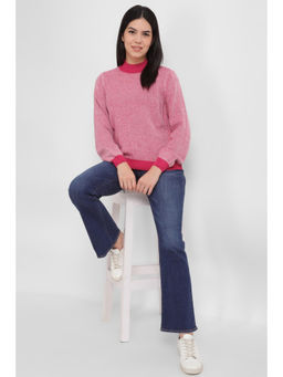 Allen Solly - Women Pink Solid Round Neck Casual Sweater