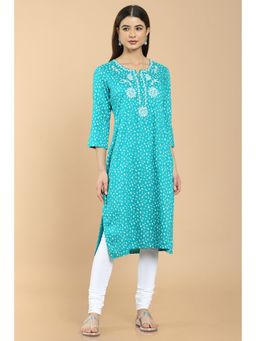 Soch - Turquoise Blue Rayon Printed Kurta