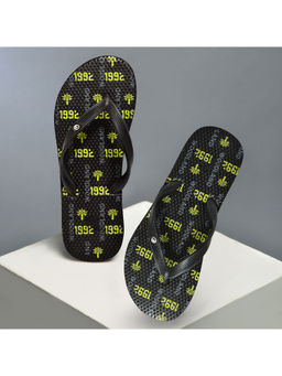 WOODLAND - Mens Printed Round Toe FlipFlops-Black