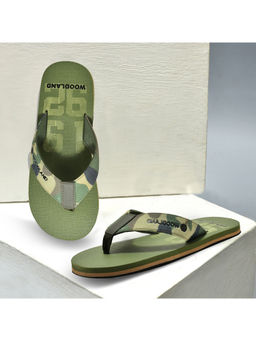 WOODLAND - Mens Round Toe Printed Flipflops-Olive
