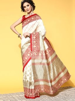 Odette - Silk Blend White Woven Designer Saree with Unstitched Blouse