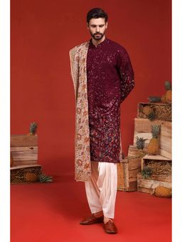 KALPRAAG - Kush Wine Kurta with Patiala Pant and Dupatta