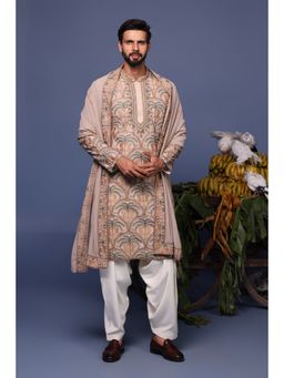 KALPRAAG - Beige Viscose Embroidered Kurta with Salwar and Dupatta