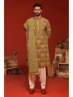 KALPRAAG - Anvay Mehandi Green Kurta with Patiala Pant and Dupatta