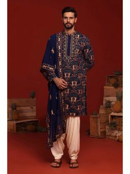 KALPRAAG - Tanvith Navy Blue Kurta with Patiala Pant and Dupatta