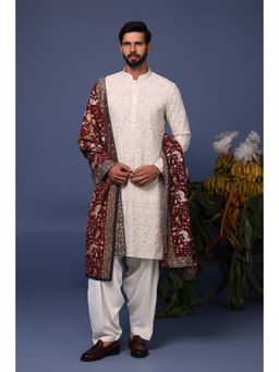 KALPRAAG - Ivory Viscose Embroidered Kurta with Salwar and Dupatta