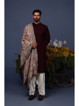 KALPRAAG - Wine Viscose Embroidered Kurta with Salwar and Dupatta