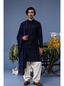 KALPRAAG - Navy Blue Viscose Embroidered Kurta with Salwar and Dupatta
