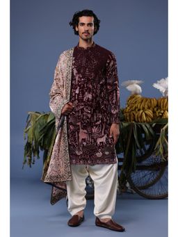 KALPRAAG - Wine Viscose Embroidered Kurta with Salwar and Dupatta